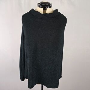 Grace Cowl Neck Blouse Women's 1X Dark Green Shimmer Metallic Long Sleeve NWT